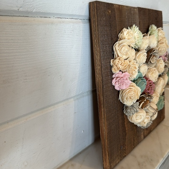 Rustic Modern Farmhouse Shabby Chic Square Multicolored Floral Heart Wood Art - Picture 4 of 7